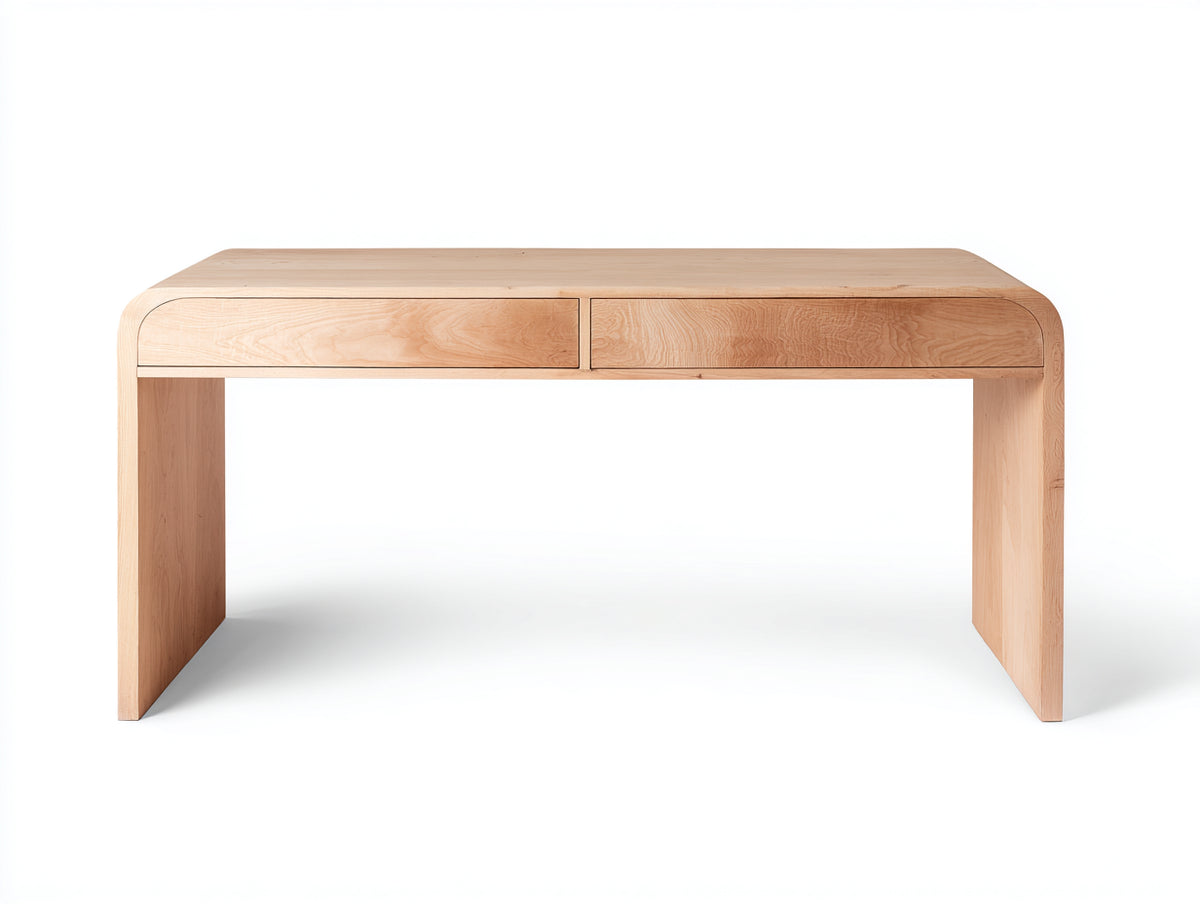 Table console en bois 140×45×76 cm - bois clair naturel - 2 tiroirs pour salon