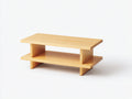 Table console basse en bois 105×45×55 cm - bois blond naturel - double niveau ouvert pour salon