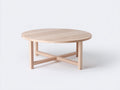 Table à manger ronde en bois blond 120×120×75 cm - plateau veiné - quatre pieds avec croisillons pour salon