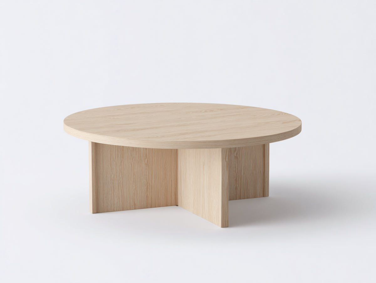 Table à manger ronde en bois clair 110×110×75 cm - finition naturelle - piètement croisé sculptural pour salon