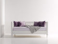 Canapé-lit banquette 208×96×85 cm - blanc/lavande - dossier ajouré style classique