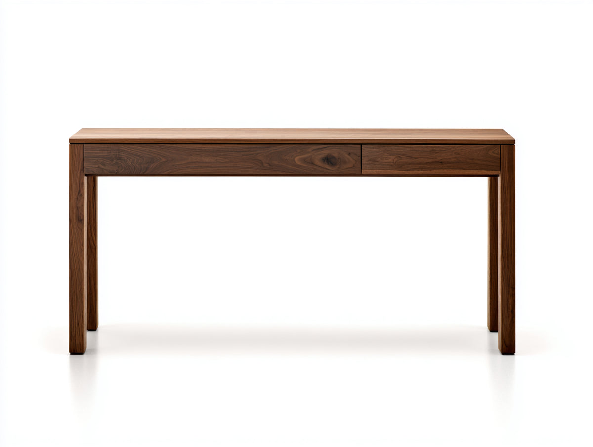Table console en noyer 120×38×78 cm - brun noyer - rangement intégré style contemporain