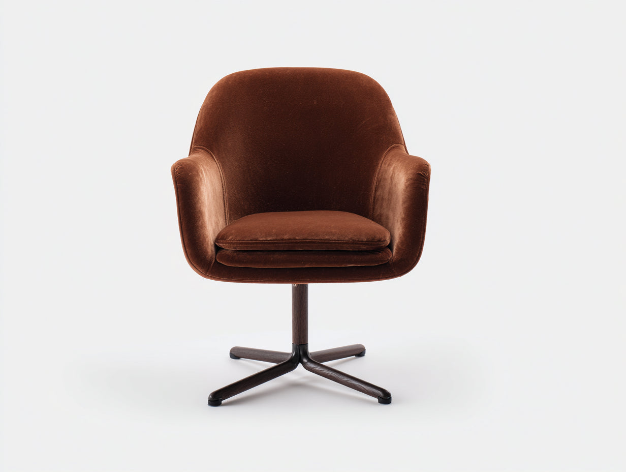 Fauteuil de salon en velours 76×78×89 cm - brun acajou/noir - piètement central pivotant