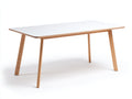 Table console moderne 155×55×75 cm - blanc/bois clair - pieds inclinés pour salon