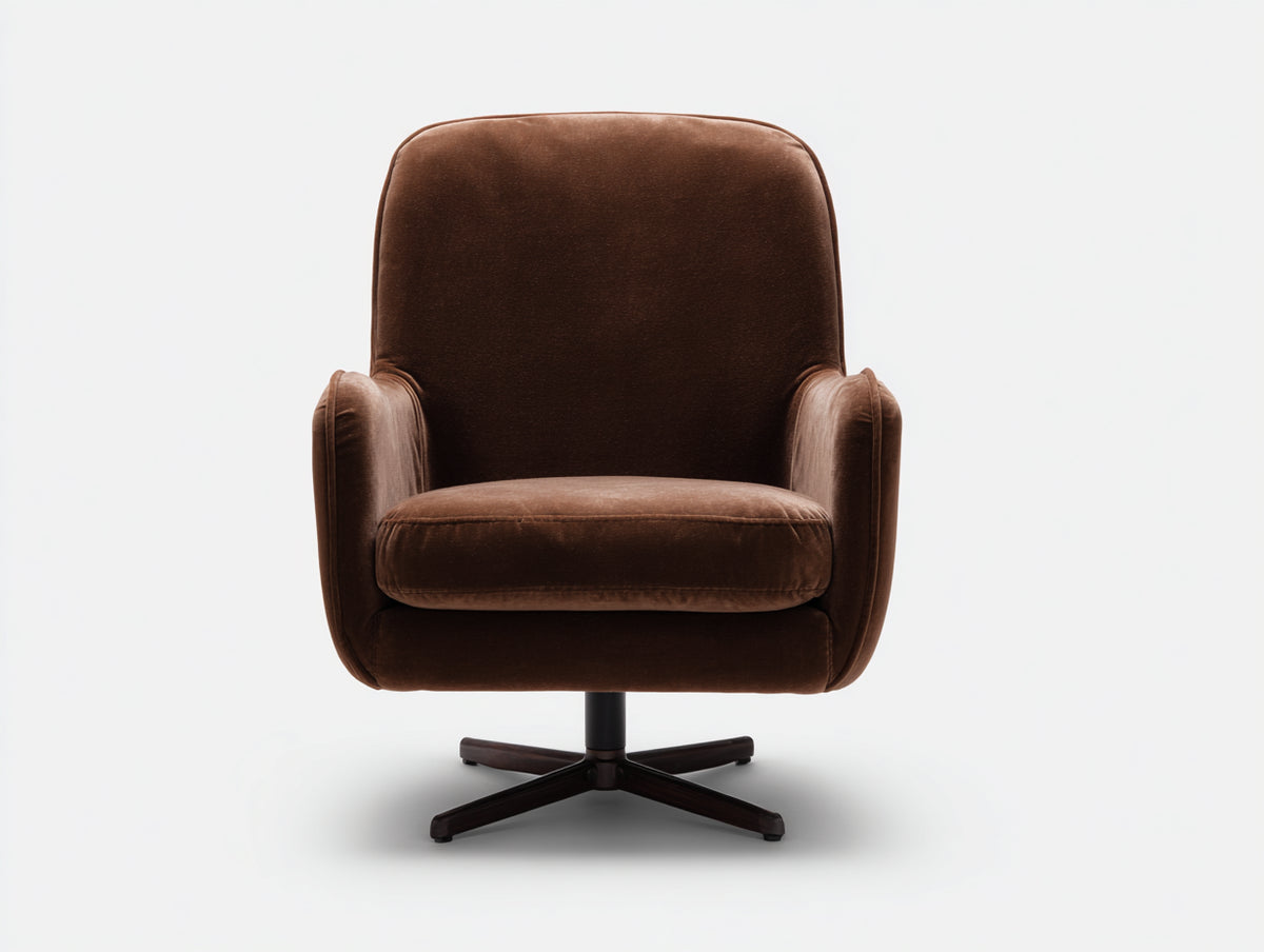Fauteuil de salon pivotant 82×81×91 cm velours brun chocolat - dossier haut et assise rembourrée pour chambre
