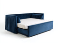 Canapé-lit extensible en velours 218×108×90 cm - bleu nuit/blanc - banquette convertible pour chambre