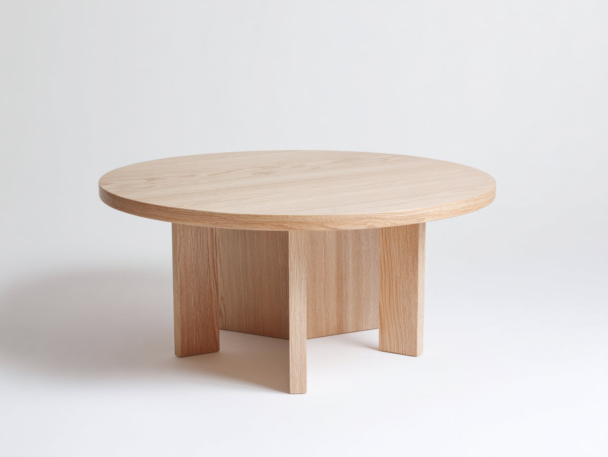 Table à manger ronde en bois 120×120×75 cm - chêne clair - piètement central architectural pour salon