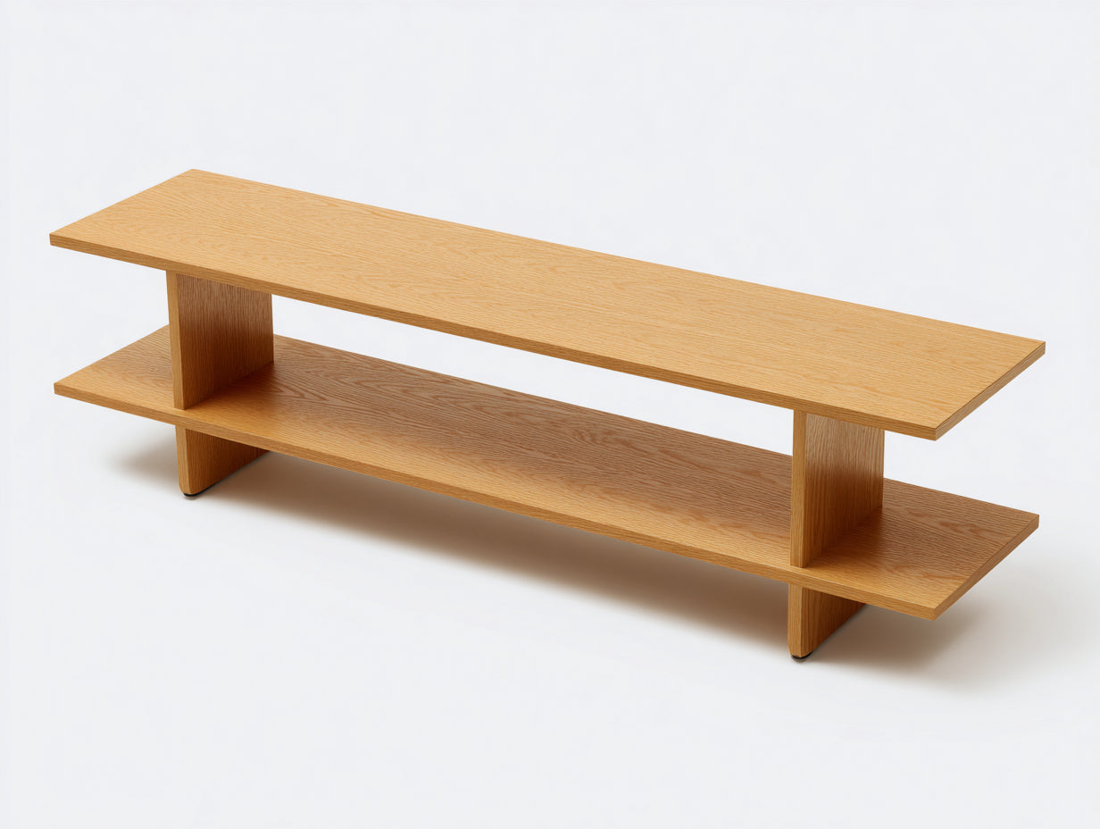 Table console en bois 160×36×70 cm - bois naturel - étagère inférieure ouverte style contemporain