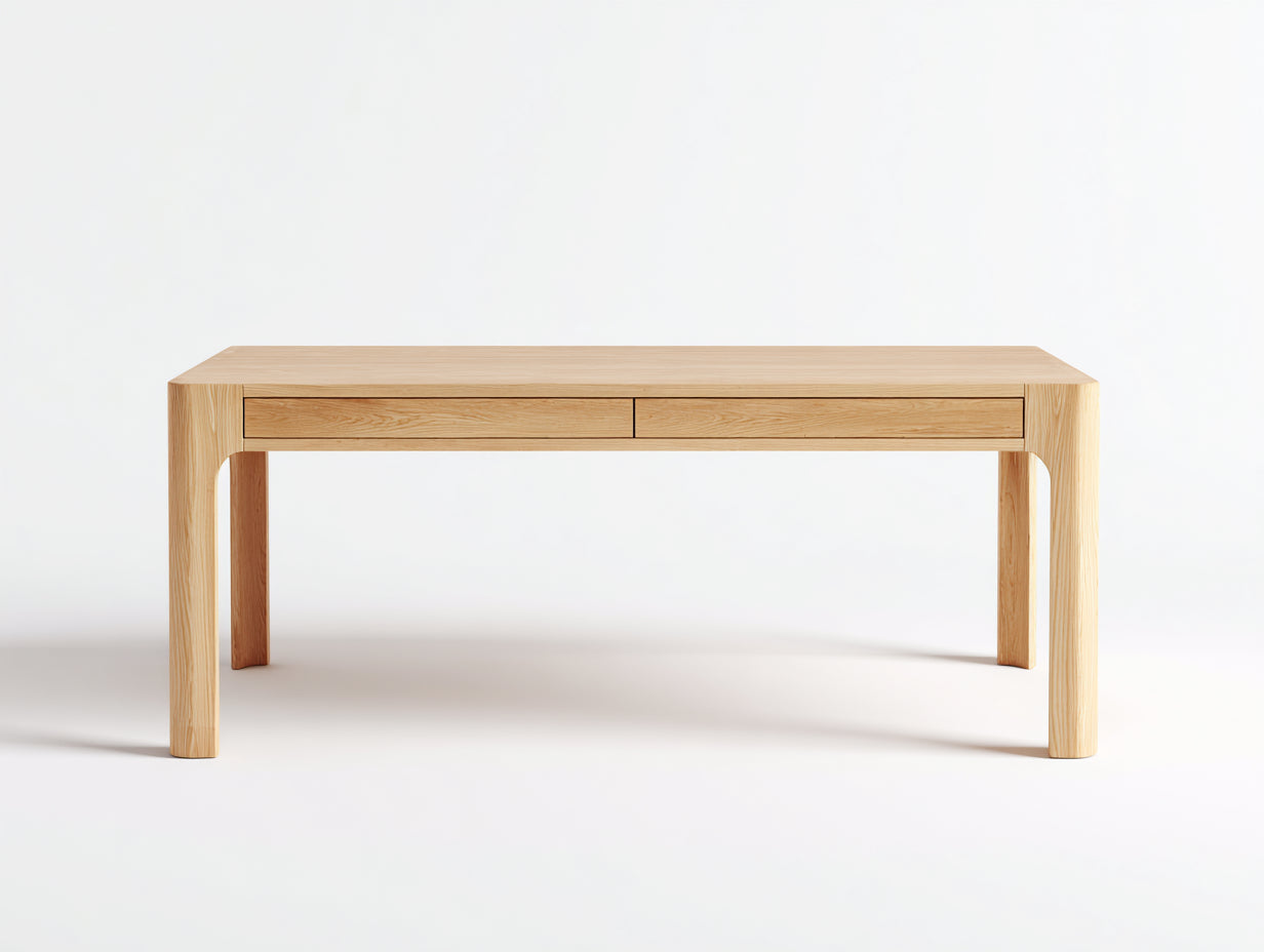 Table console en bois 150×42×78 cm - chêne clair - 2 tiroirs et piètement droit pour salon