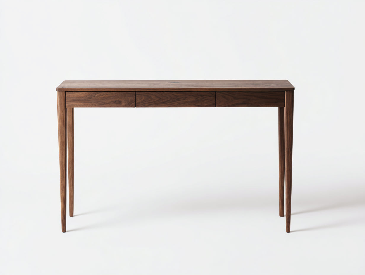 Table console en noyer 135×36×78 cm - brun foncé - format élancé avec rangement discret