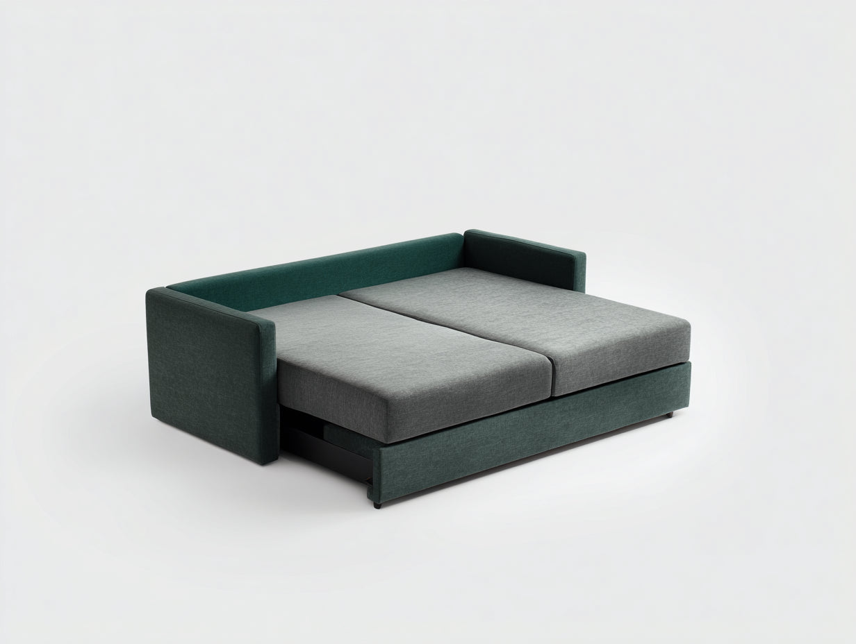 Canapé-lit convertible en tissu 210×155×76 cm - gris/vert foncé - couchage coulissant pour chambre