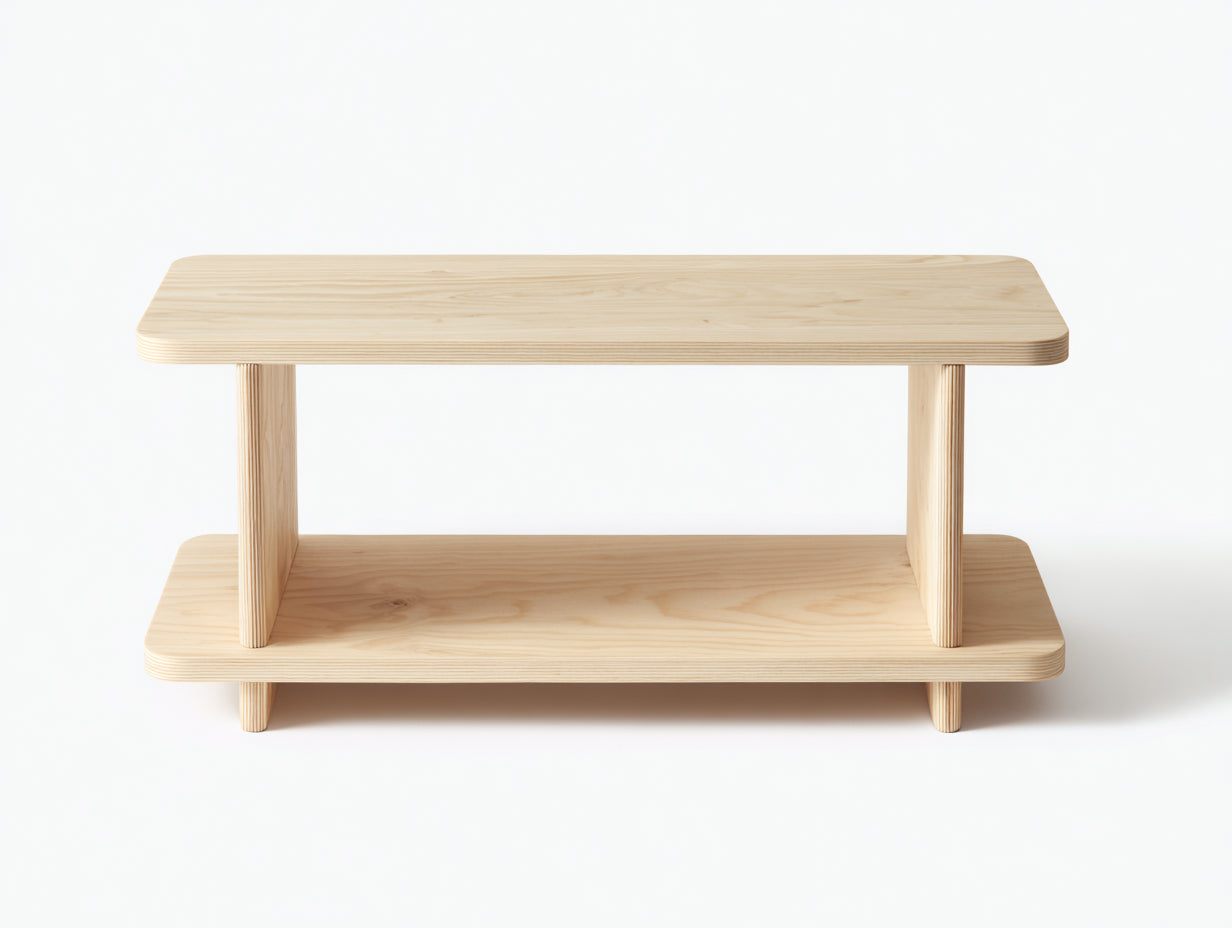 Table console en bois 100×38×70 cm - bois naturel - double niveau aux angles arrondis