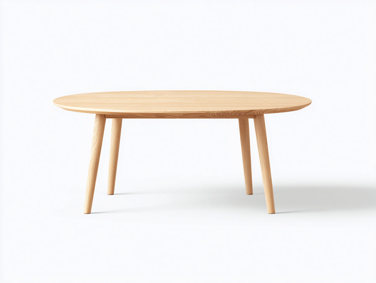Table à manger en bois plateau ovale 150×105×75 cm - bois naturel - pieds inclinés pour salon