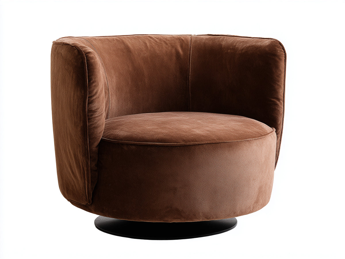 Fauteuil de salon pivotant en velours 86×82×77 cm - brun chocolat/noir - forme enveloppante