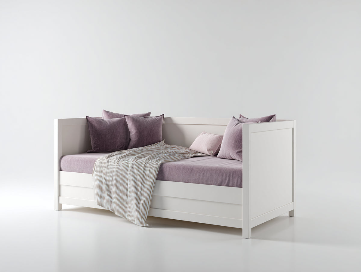 Canapé-lit en bois 205×98×82 cm - blanc/lavande - banquette avec côtés pleins