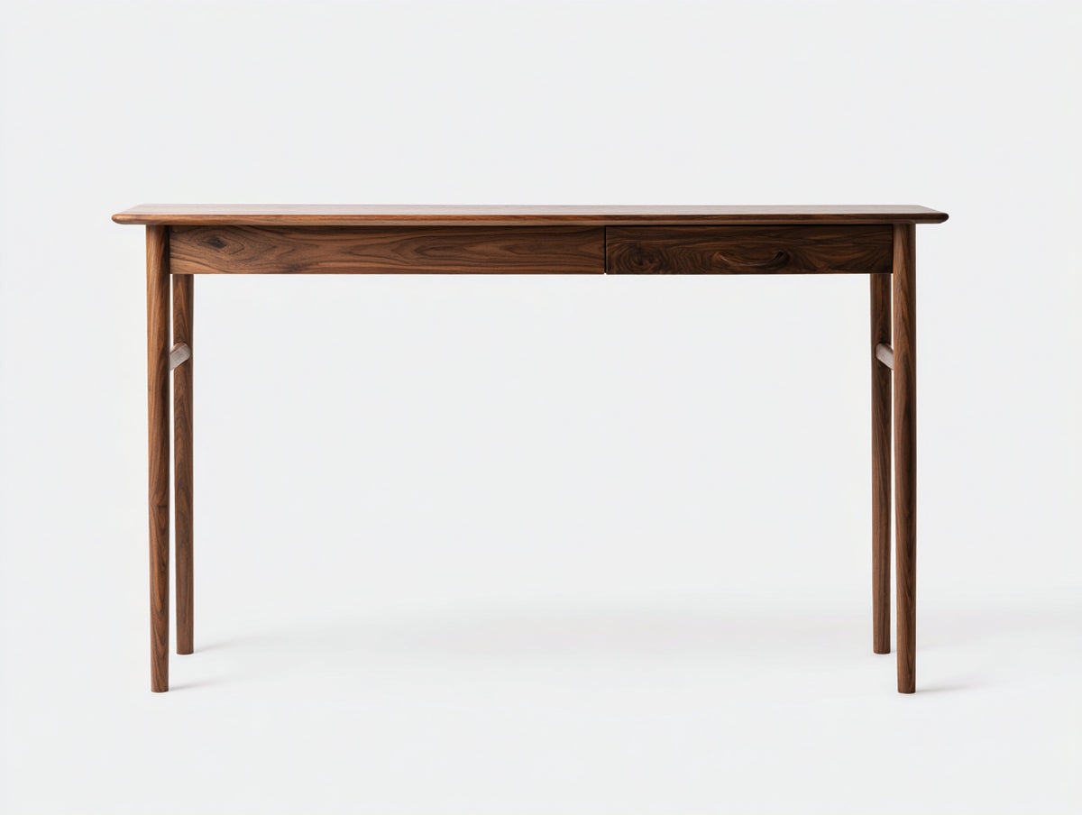 Table console étroite en noyer 125×36×79 cm - brun foncé - plateau fin pour salon