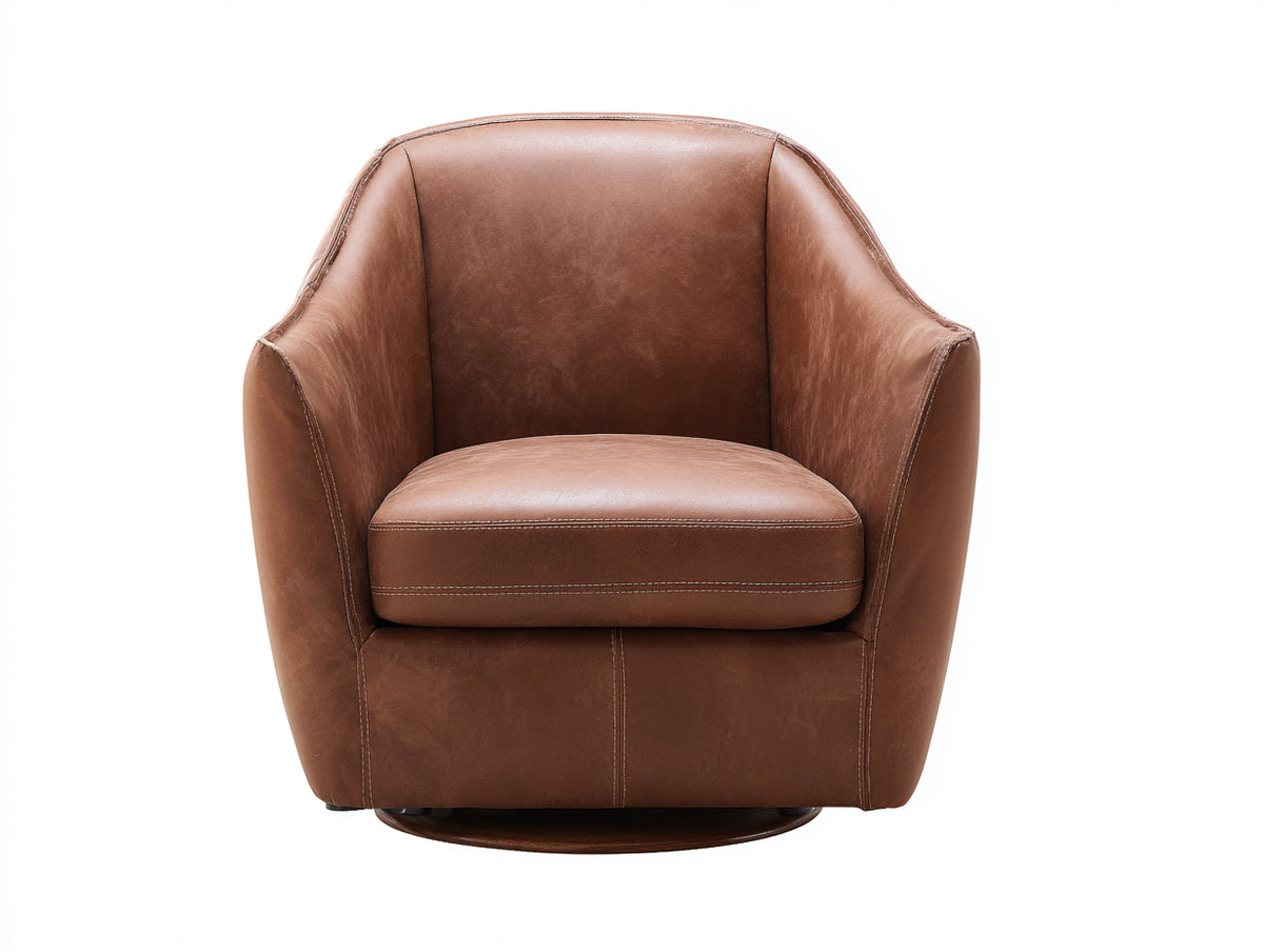 Fauteuil de salon pivotant 82×78×79 cm similicuir brun noisette - dossier courbe compact pour chambre