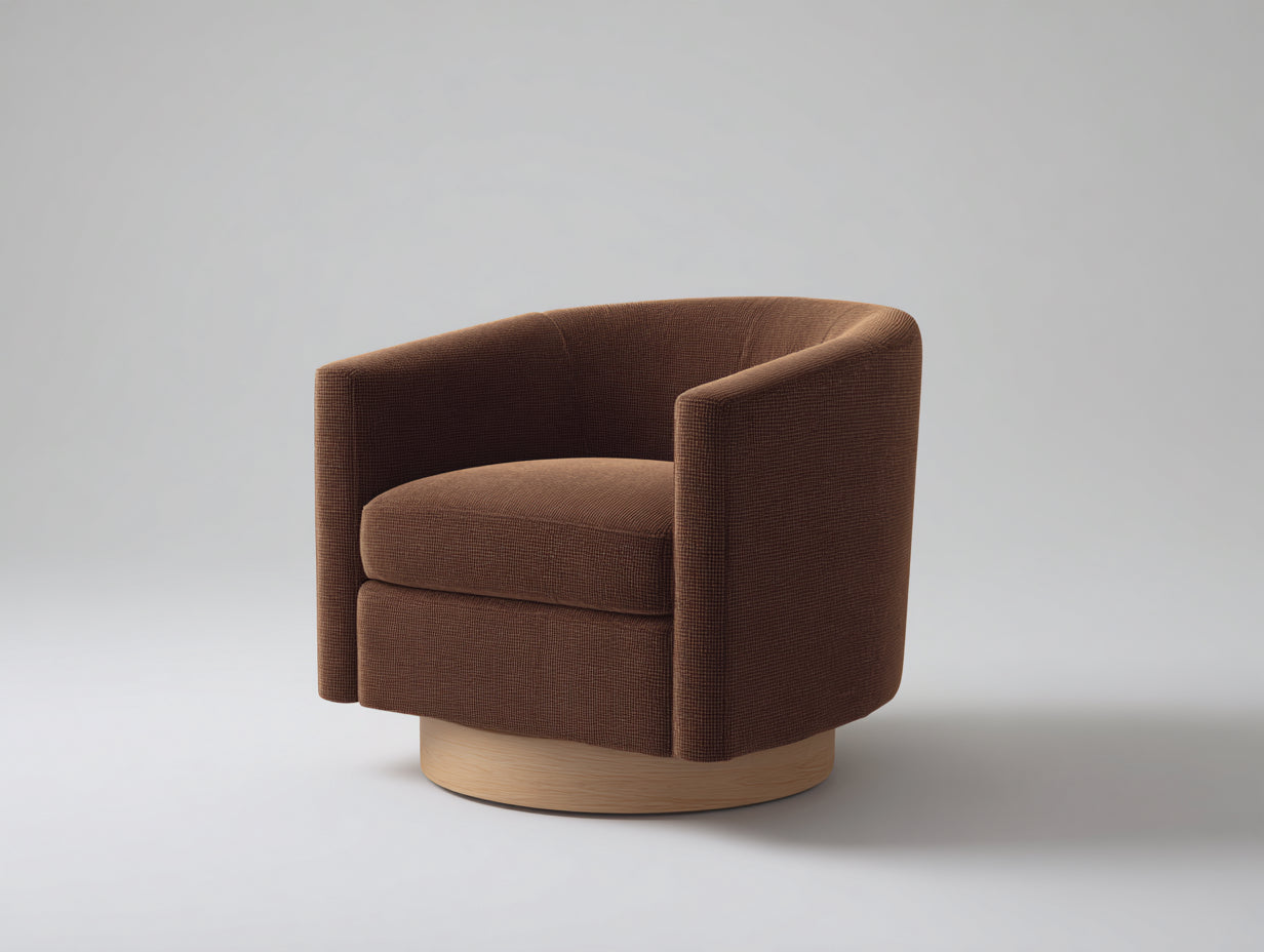 Fauteuil de salon tapissé 80×78×77 cm - marron/bois clair - dossier courbe pour chambre