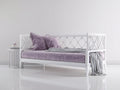 Canapé-lit banquette 205×95×88 cm blanc et lilas - cadre ajouré classique pour chambre
