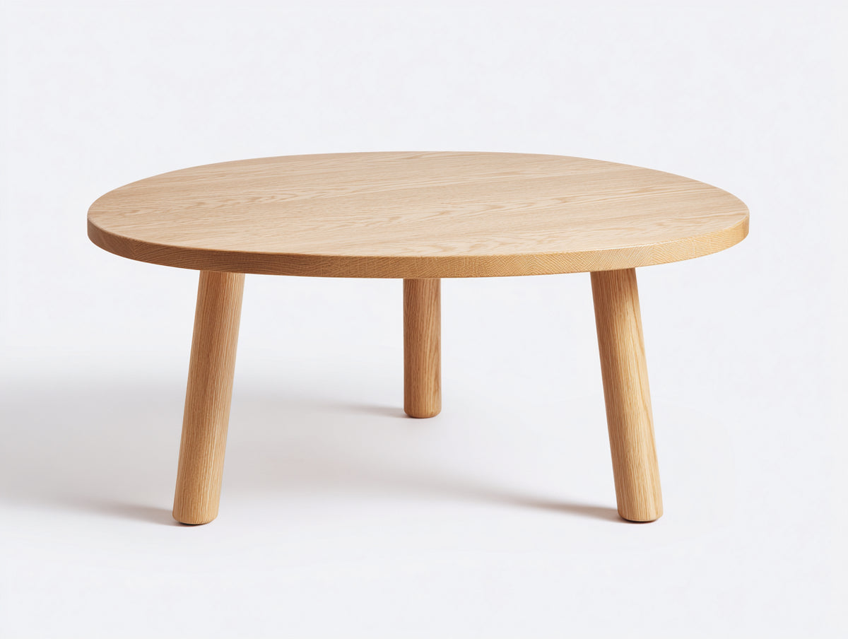 Table à manger ronde en bois 120×120×75 cm - bois naturel clair - trois pieds cylindriques style minimaliste