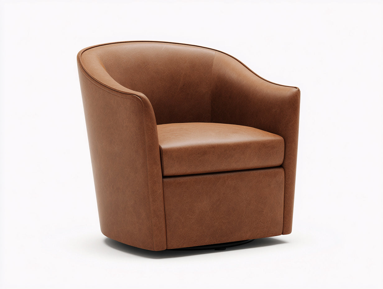 Fauteuil de salon compact en similicuir 76×72×75 cm - brun caramel/noir - assise pivotante
