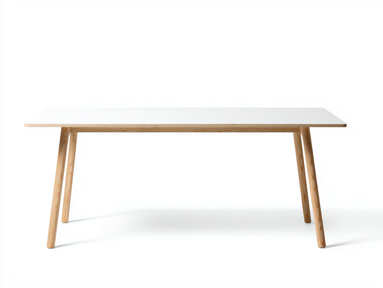 Table console rectangulaire 160×60×76 cm - blanc/bois naturel - plateau épuré pour salon