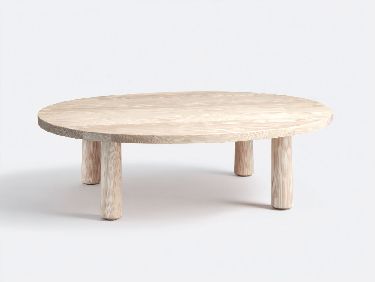 Table à manger ovale en bois 160×90×75 cm - bois naturel clair - piètement cylindrique moderne