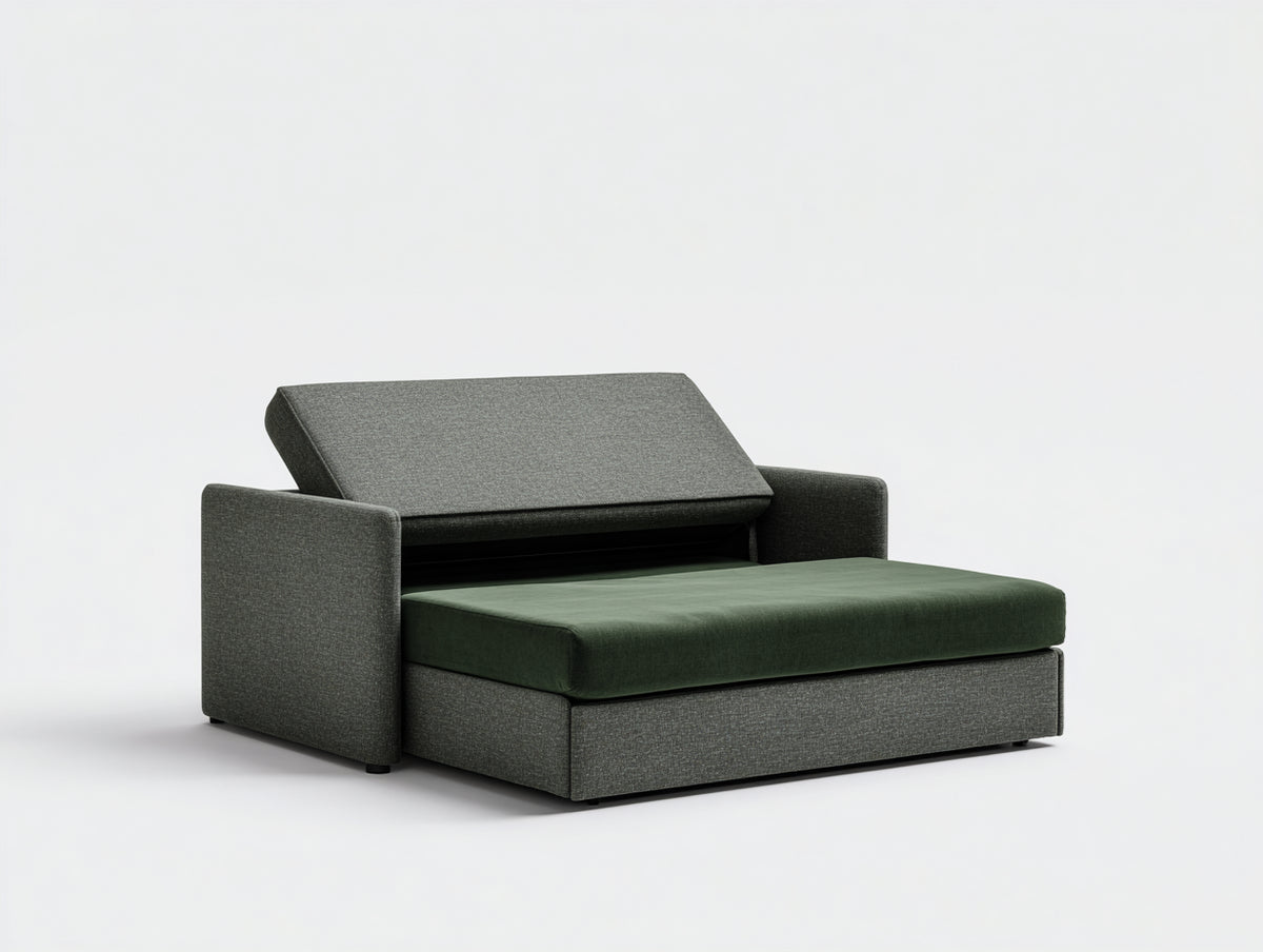 Canapé-lit compact en tissu 205×150×78 cm - gris anthracite/vert olive - système extensible pour chambre